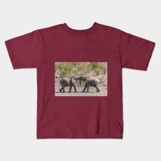 Namibia. Etosha National Park. Young Elephants Fighting. Kids T-Shirt